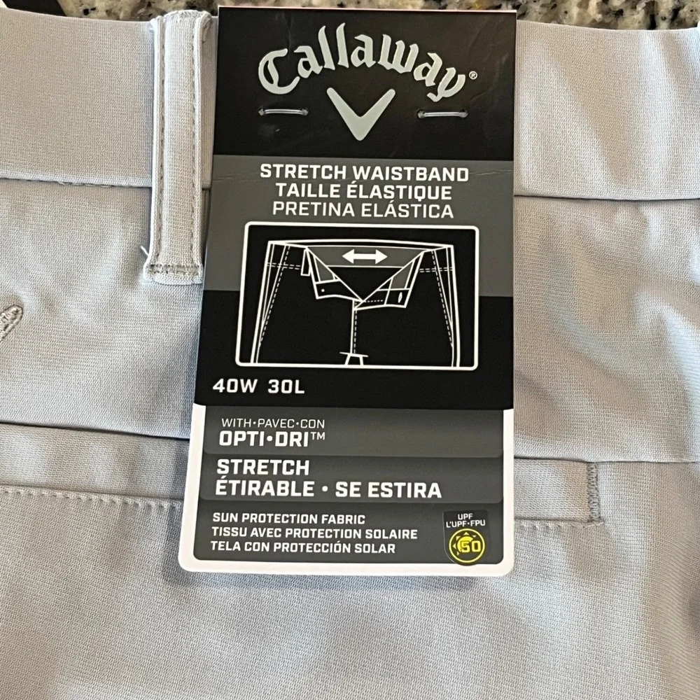 NWT Callaway High Rise Opti Dr Performance Golf Pants Mens‎ 40x30 Gray Stretch